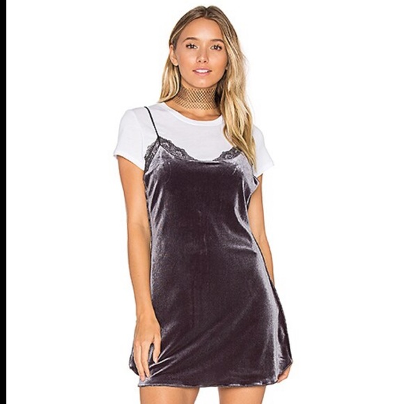 NWT Free People Lace Yasmine Velvet Slip Mini Dress Pajama Lingerie Grey XS - Picture 4 of 10